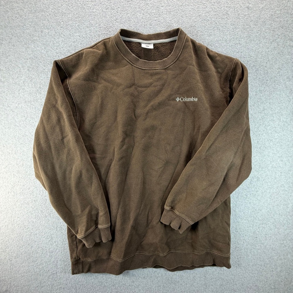 Columbia Mens XXL Brown Crewneck Sweatshirt Embroidered Logo AM6313 Solid Cotton